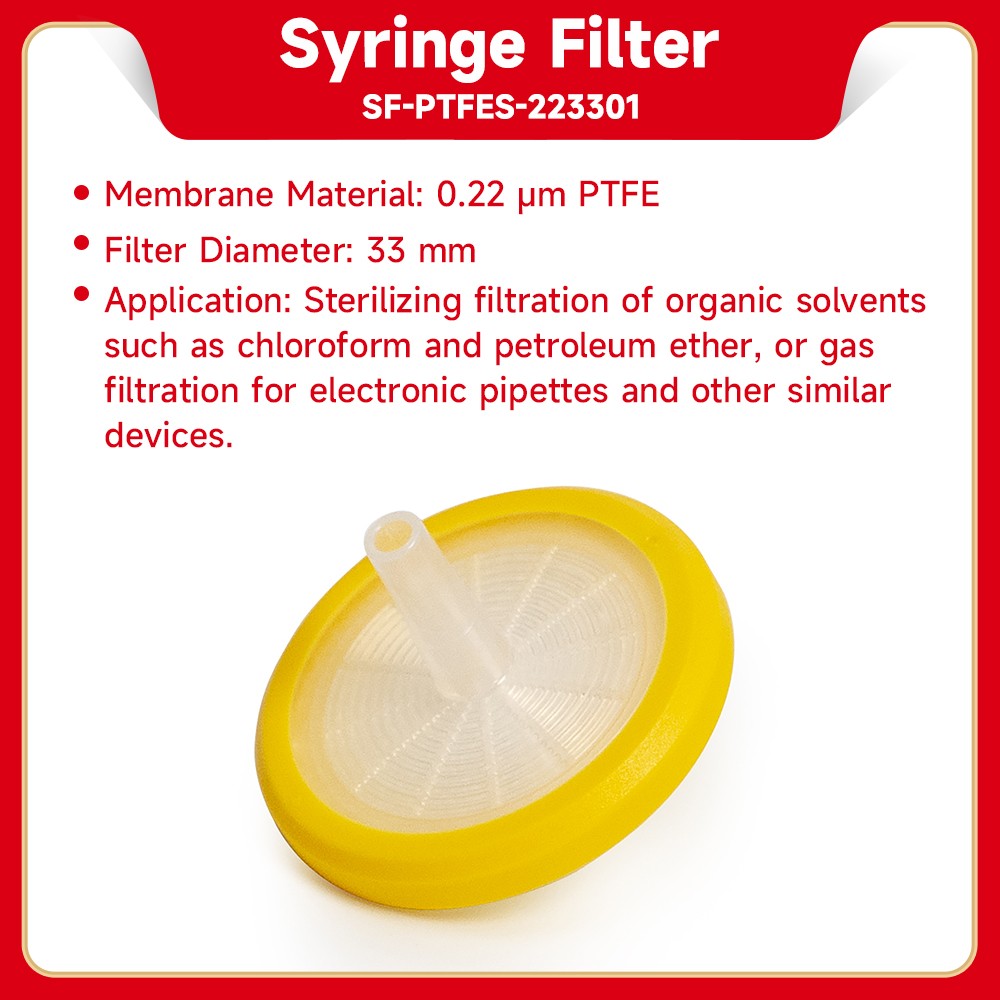 0.22μm PTFE Sterile Syringe Filter 33mm Hydrophobic Individual Packed
