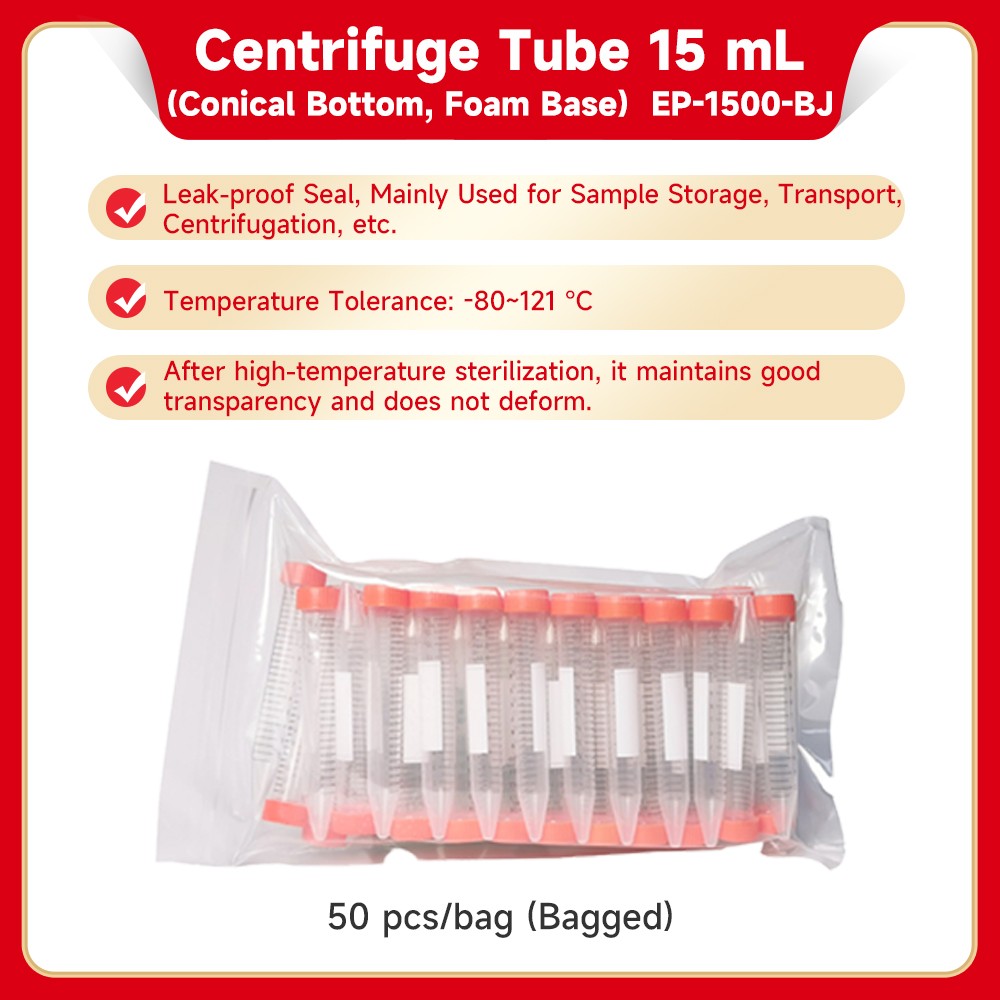 15 ml centrifuge tubes (Conical Bottom, Bagged, Sterile, DNase&RNase Free)