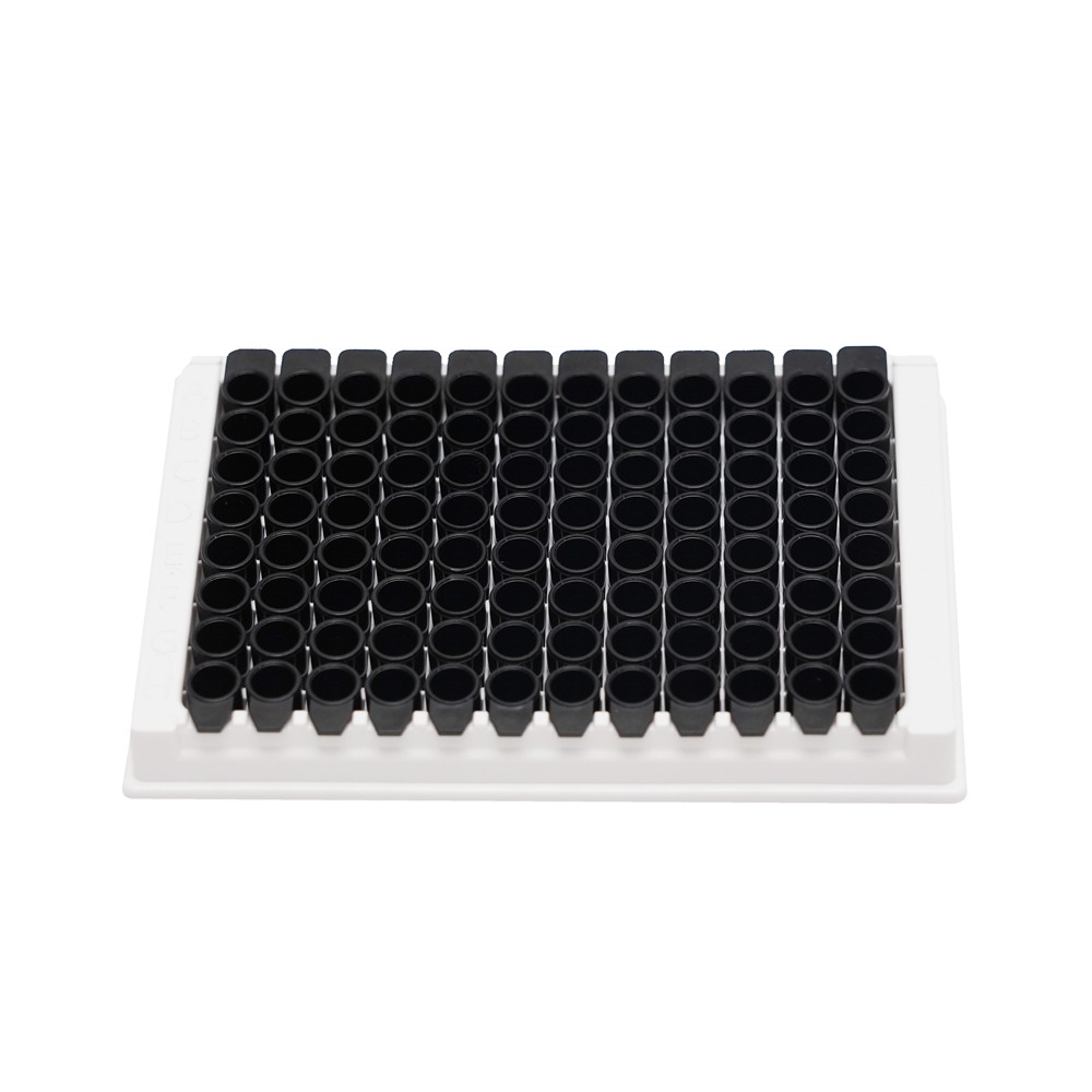 96 WELL MICROPLATES（8-strip x12, Black, F-Bottom, with black cover）10/pk