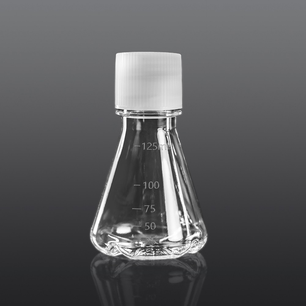 125ml Erlenmeyer Flask, Vent Cap, Baffled Bottom, PC, Sterile